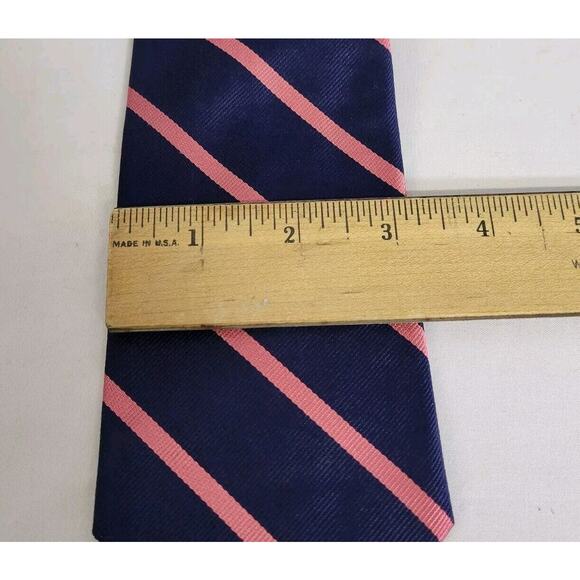 Vintage Brooks Brothers Navy Blue & Pink Silk Repp Stripe Tie - Picture 6 of 6